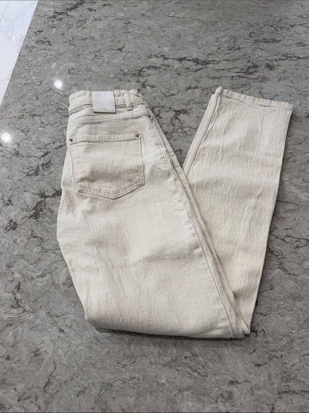 Zara Brand High-Rise Straight Leg Jeans in Off-White